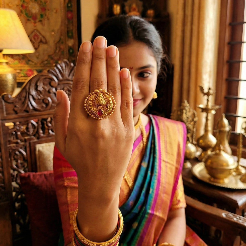 JS Fashion Antique Jewellery Designer High Gold Polish Fancy Style Finger Rings for Women | Adjustable Ethnic Statement Jewellery for Wedding, Party & Festive | Royal Vintage Gift Set | Grocsy
