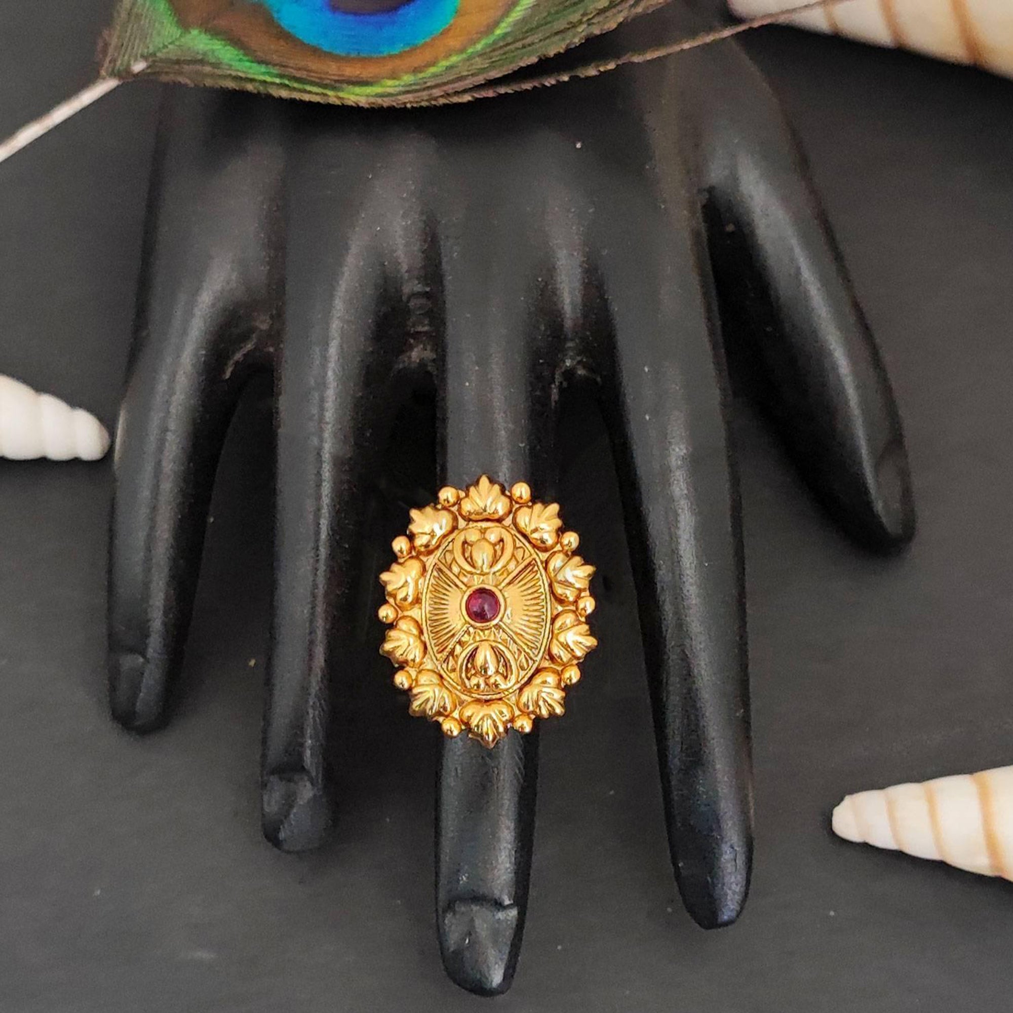 JS Fashion Antique Jewellery Design High Gold Polish Party Wear Finger Rings for Women | Adjustable Ethnic Statement Rings for Wedding, Cocktail & Festive | Vintage Royal Gift Set | Grocsy
