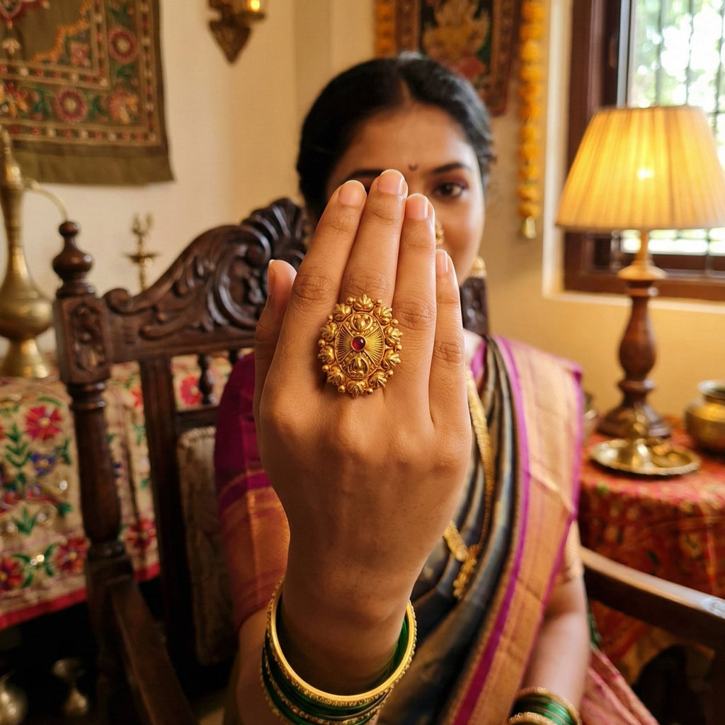JS Fashion Antique Jewellery Design High Gold Polish Party Wear Finger Rings for Women | Adjustable Ethnic Statement Rings for Wedding, Cocktail & Festive | Vintage Royal Gift Set | Grocsy