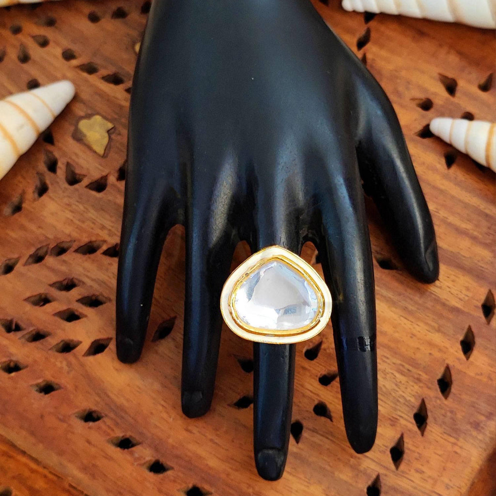 JS Fashion Kundan High Gold Polish Full Stone Designer Finger Rings for Women | Adjustable Ethnic Bridal Jewellery for Wedding, Party & Festive | Statement Ring Gift Set | Grocsy