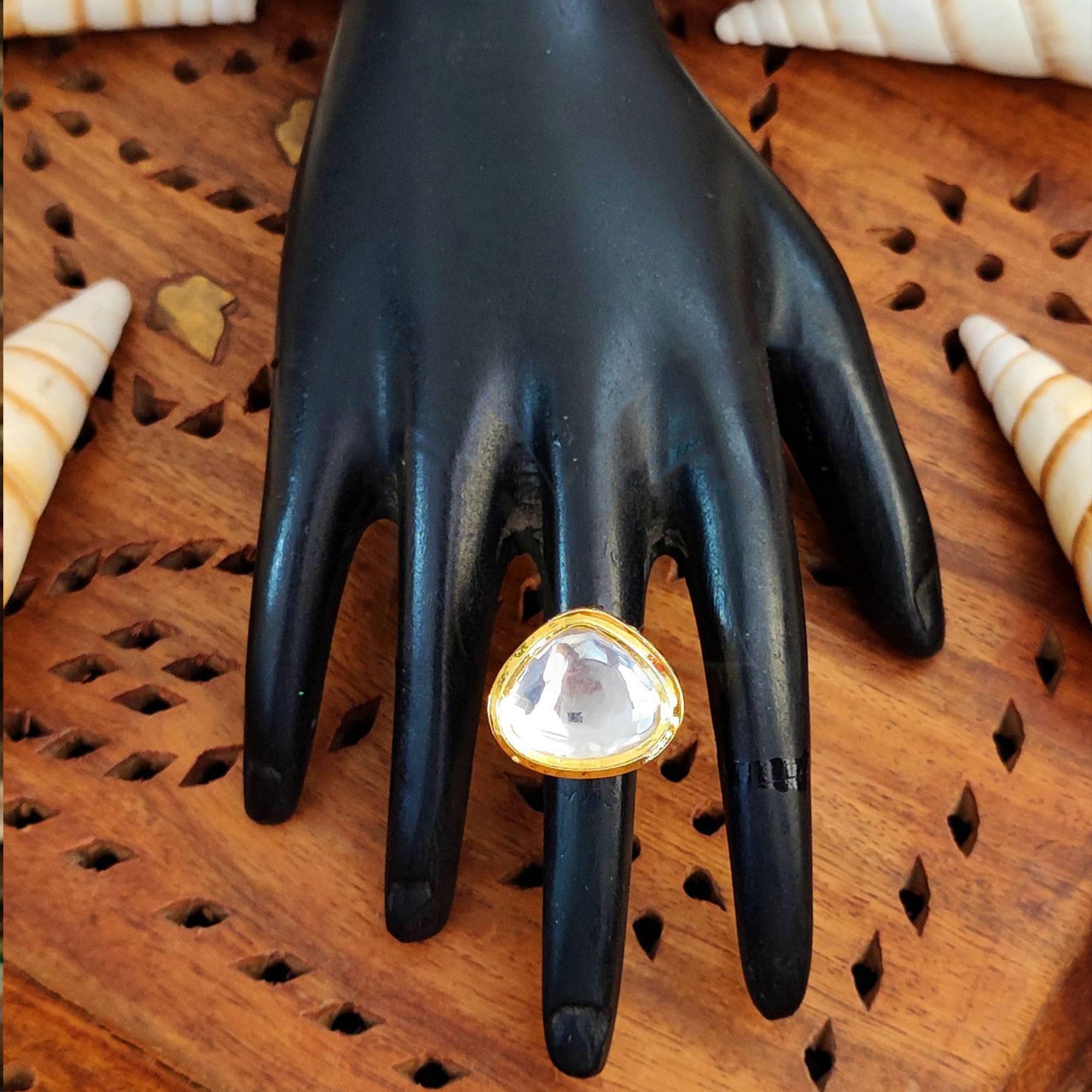 JS Fashion Beautiful High Gold Polish Fancy Designer Finger Rings for Women | Adjustable Ethnic Statement Jewellery for Wedding, Party & Festive | Glamorous Ring Gift Set | Grocsy