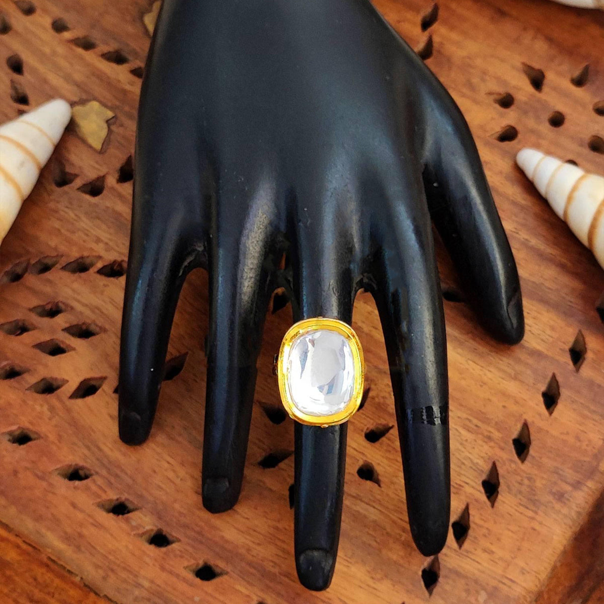 JS Fashion Beautiful High Gold Polish Full Kundan Stone Party Wear Finger Rings for Women | Adjustable Ethnic Bridal Jewellery for Wedding, Cocktail & Festive | Royal Statement Gift | Grocsy