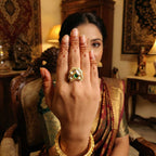 JS Fashion Traditional Kundan Finger Ring with Multi Center Stone High Adjustable Gold Finish for Women|Royal Statement Gift | Grocsy