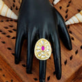 JS Fashion Teardrop Kundan Adjustable Finger Ring with Multi Center Stone High Gold Finish for Women|Elegant Drop Gift | Grocsy