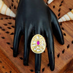 JS Fashion Teardrop Kundan Adjustable Finger Ring with Multi Center Stone High Gold Finish for Women|Elegant Drop Gift | Grocsy