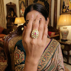 JS Fashion Teardrop Kundan Adjustable Finger Ring with Multi Center Stone High Gold Finish for Women|Elegant Drop Gift | Grocsy
