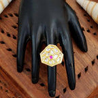 JS Fashion Classic Kundan Finger Ring High Gold Finish Adjustable for Women|Traditional Statement Ring Gift | Grocsy