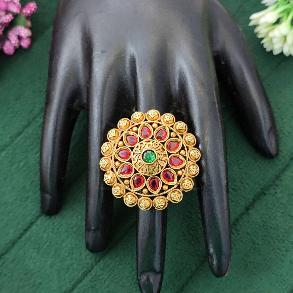 JS Fashion Antique Designer High Gold Polish Finger Rings for Women | Adjustable Ethnic Statement Jewellery for Wedding, Party & Festive | Vintage Royal Designer Gift Set | Grocsy