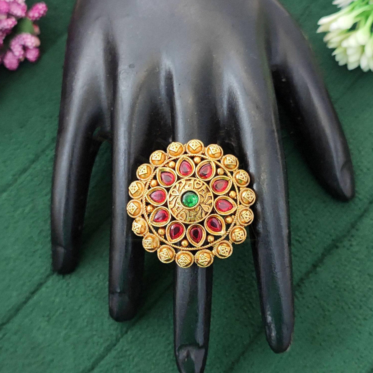 JS Fashion Antique Designer High Gold Polish Finger Rings for Women | Adjustable Ethnic Statement Jewellery for Wedding, Party & Festive | Vintage Royal Designer Gift Set | Grocsy