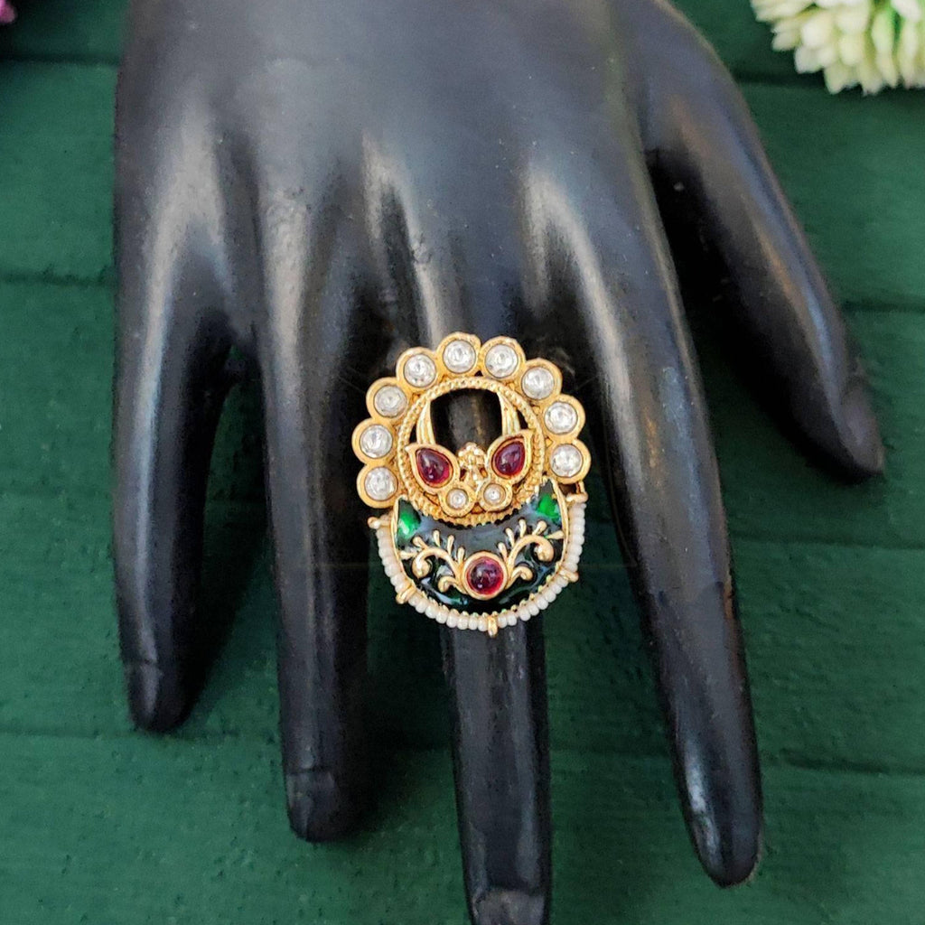 JS Fashion Designer High Gold Full Stone Fancy Finger Rings for Women | Adjustable Ethnic Bridal Statement Jewellery for Wedding, Party & Festive | Royal Full Stone Gift Set | Grocsy