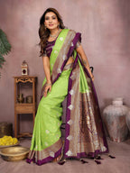 Aastha Fashion Parrot Green Silk Sarees Weaving Saree | Grocsy