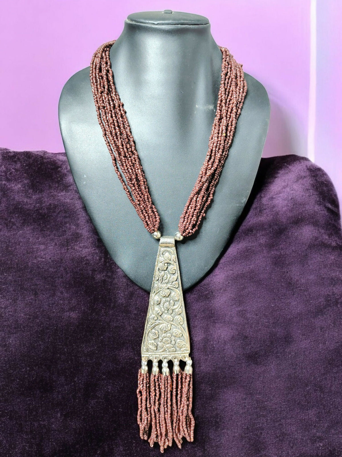 Inhanns Day-To-Dinner Tie Shaped Oxidized Black Metal Multi-Layered Long Only Necklace - Coffee Necklace | Grocsy