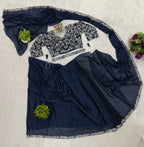Teeya Creation Dark Blue Color Rangoli Silk Trending Ready To Wear Saree With Belt | Grocsy