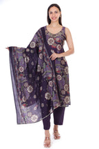 Jaitra Apparels Purple Embroidered Muslin Fabric Kurta Set With Dupatta | Grocsy