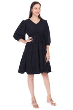 Jaitra Apparels Black Rayon Crepe Midi Dress | Grocsy