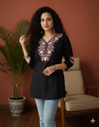 Jaitra Apparels Women Printed Pure Cotton Straight Kurta (Black) | Grocsy