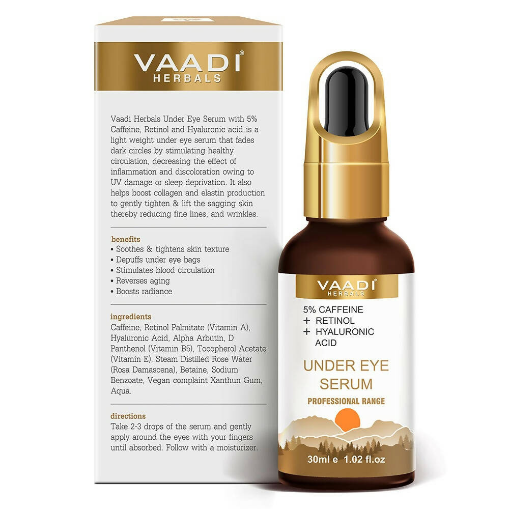 Vaadi Herbals Under Eye Serum With 5% Caffeine & Retinol & Hyaluronic Acid, Reduce Dark Circles, Reverse Aging | Grocsy
