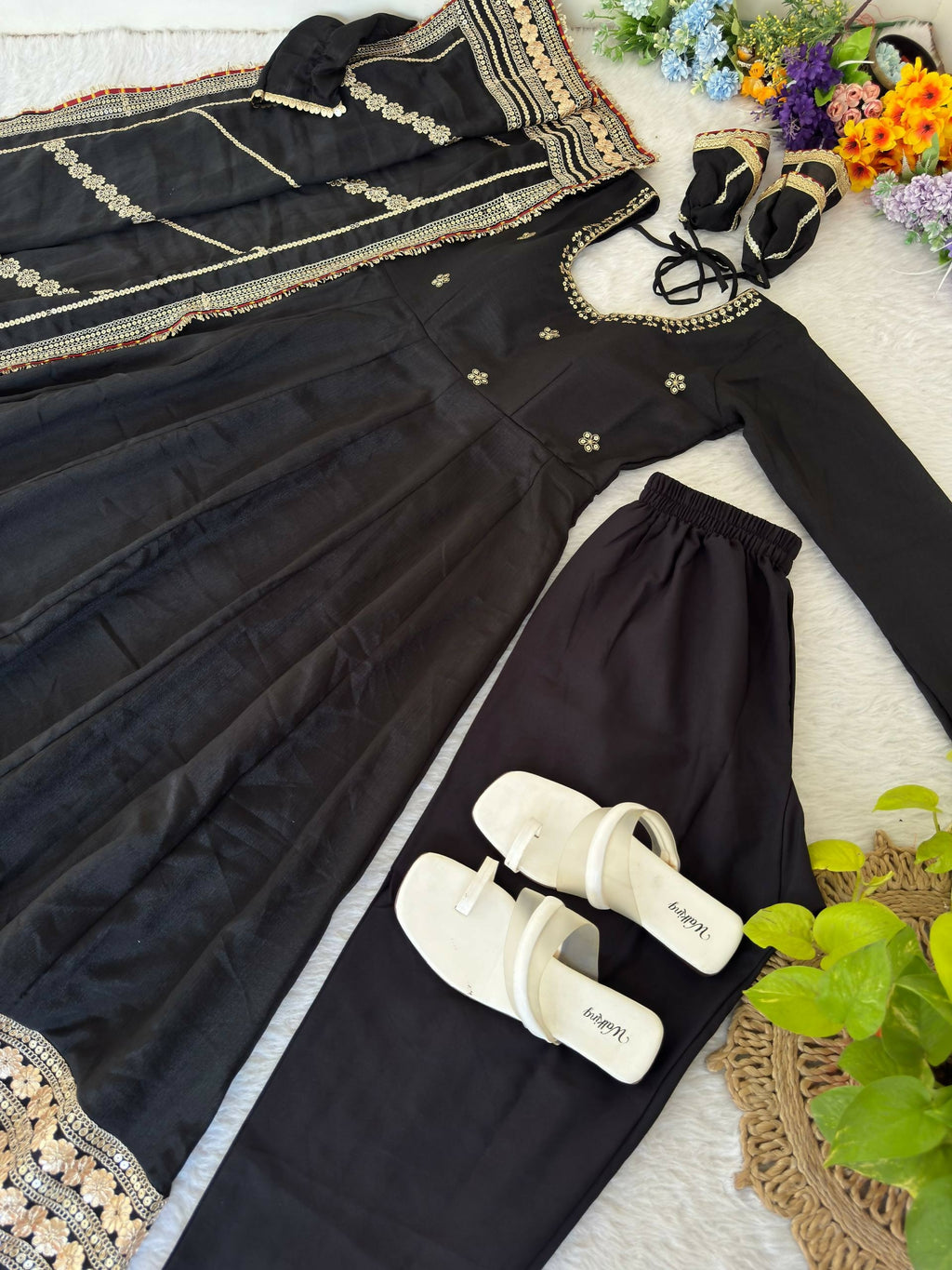 Teeya Creation Womens New Fancy Silk Heavy Quality Fabric With Handwork Black Gown Set | Grocsy