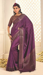 Joban Fashion Satin Silk With Zari Border Purple Colored Designer Pallu Saree | Grocsy