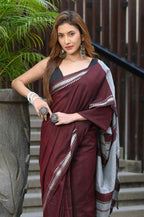 Beatitude Maroon Cotton Handloom Saree | Grocsy