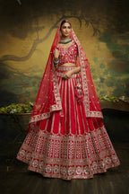House of Panchhi Red Pure Silk Moti & Zarkan heavy embroidery Lehenga choli & Dupatta | Grocsy