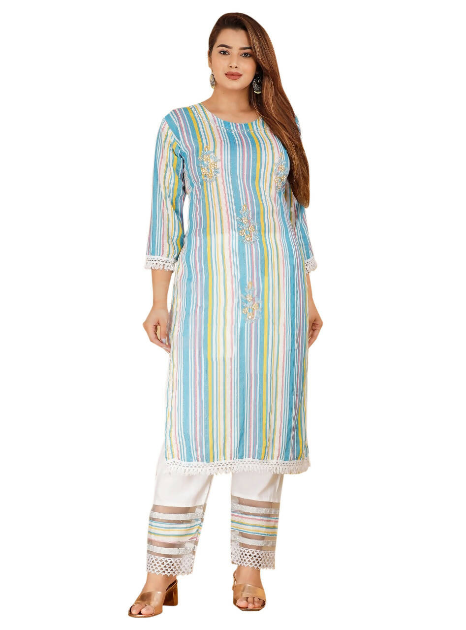 Vamika Embroidery Rayon Multicolor Party Wear/Casual Wear Kurta Set/Suit | Grocsy