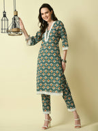 Myshka Women's Green Straight Printed Kurta | Grocsy
