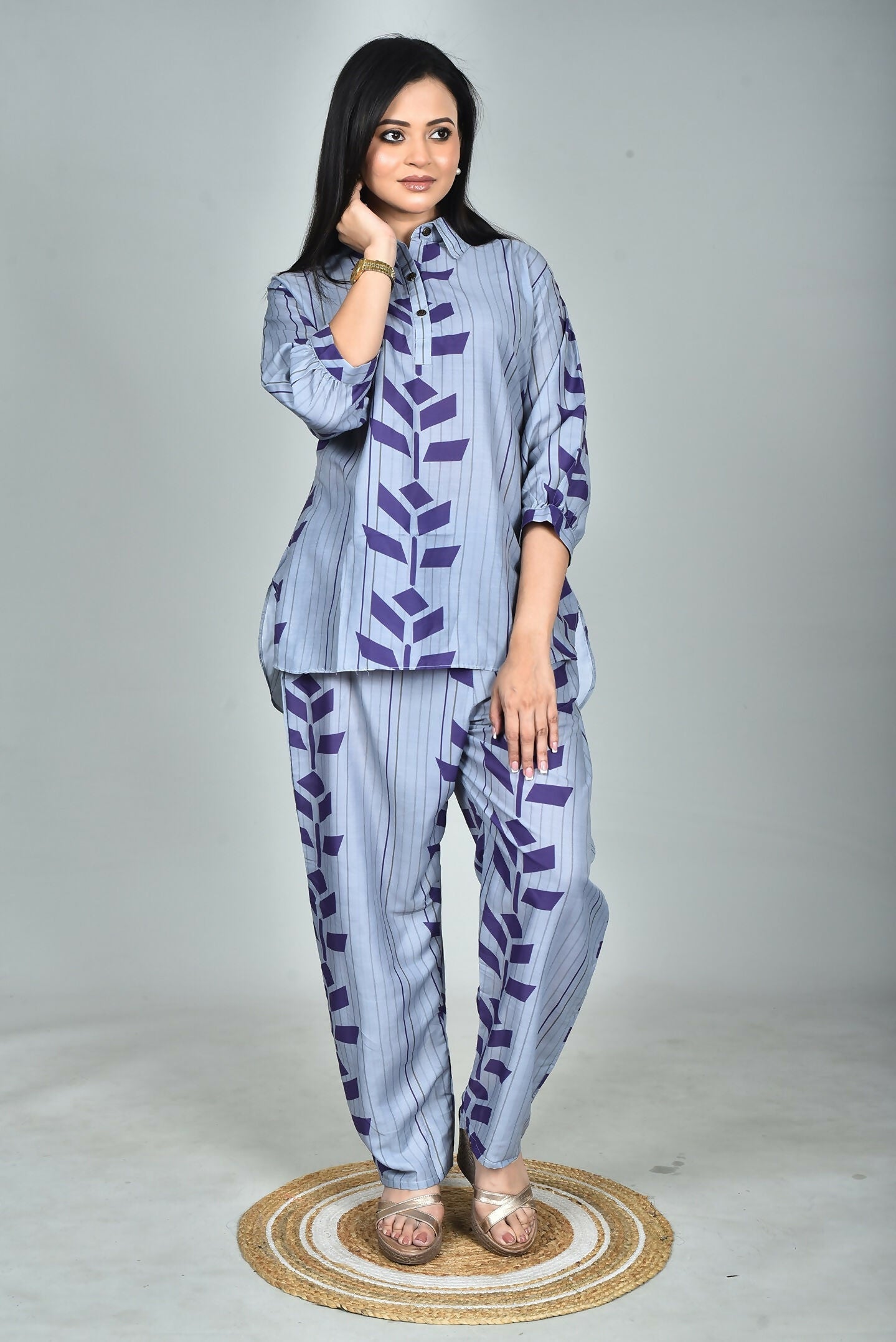 Morchari Digital Print Semi Muslin Co-Ord Set Top & Trouser-Multicolor | Grocsy