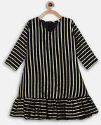 Ahalyaa Black Georgette Stripped Gold Printed Kids Kurta Pant Set For Girls | Grocsy