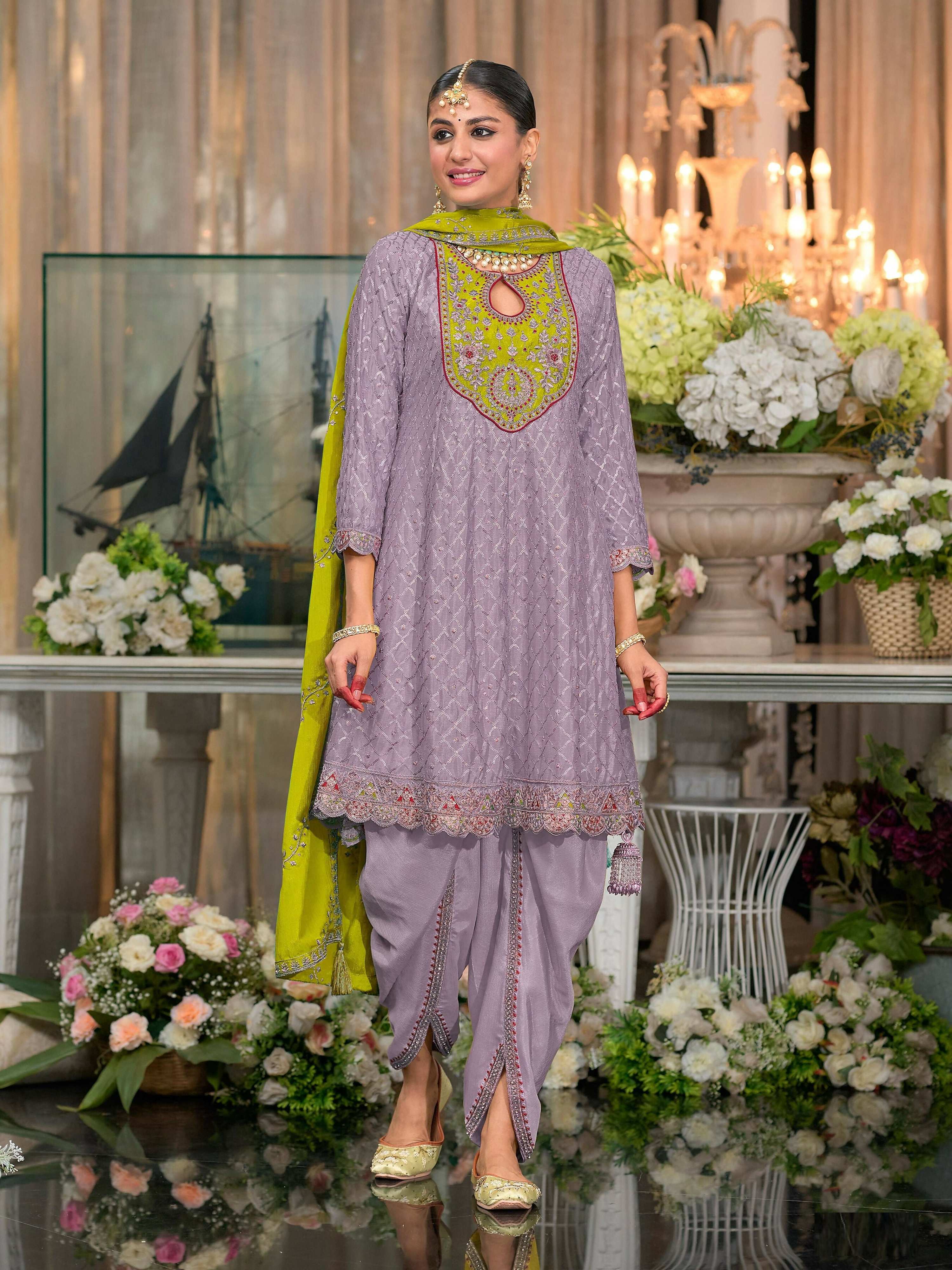 Anaita Lavender Embroidered Silk Stitched Dhoti Suit | Grocsy