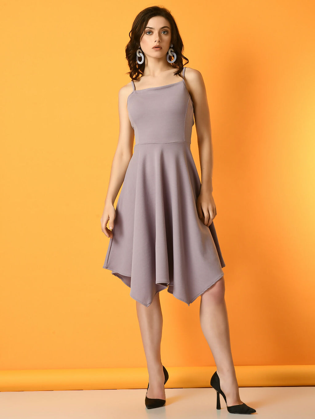 Myshka Women's Lavender Solid Party Dress | Grocsy