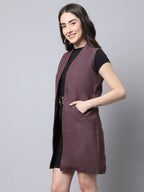 Even Apparels Wine Polywool Open Front Women's Long Coat | Grocsy
