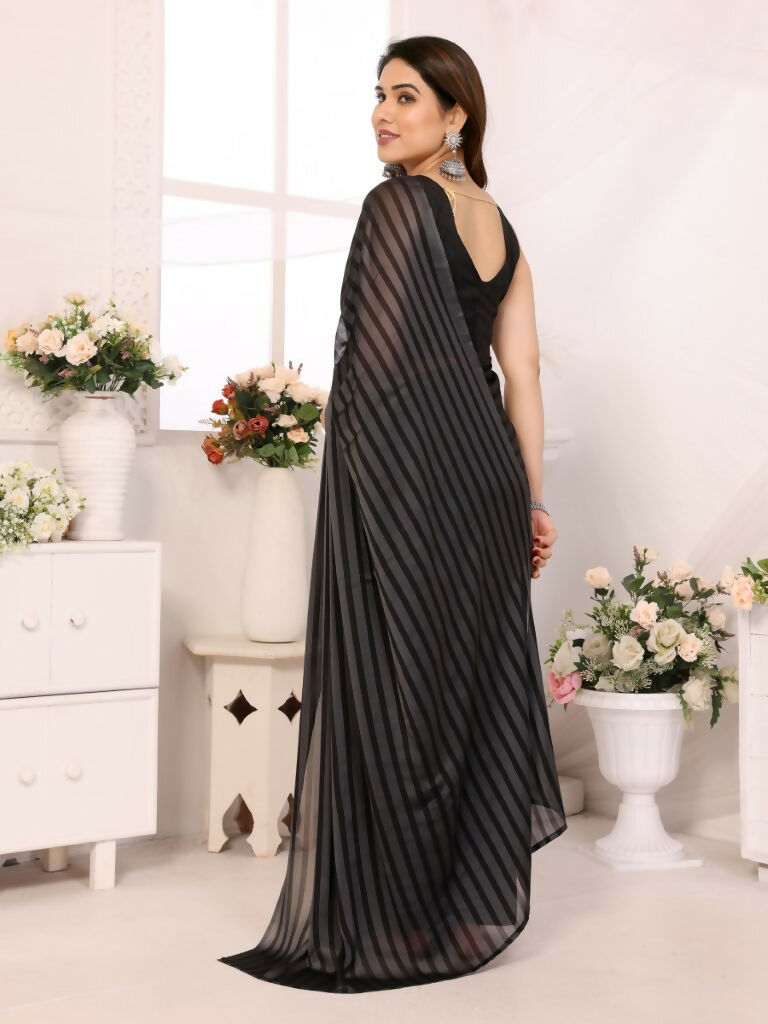 Designer Partywear Black & Grey Georgette Fancy Saree - Satrangi | Grocsy