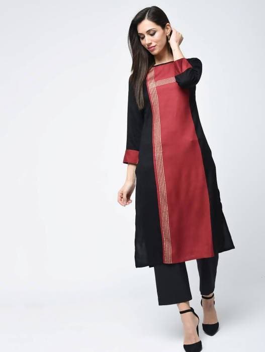 Aniyah Rayon Block Printed Red Color Straight Kurta (AN-115K) | Grocsy