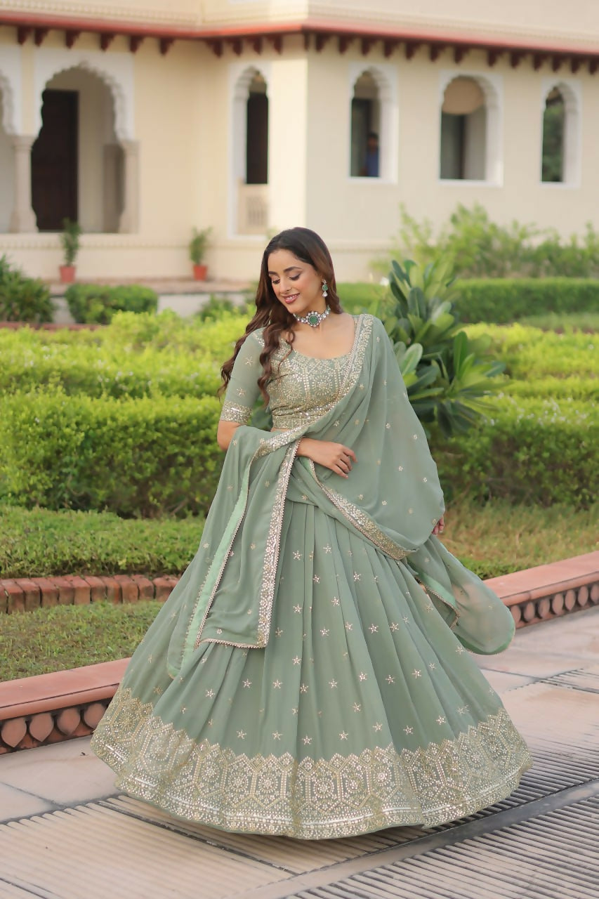 Lehenga Mart Designer Indian Wedding Lehenga Choli-Sea Green | Grocsy