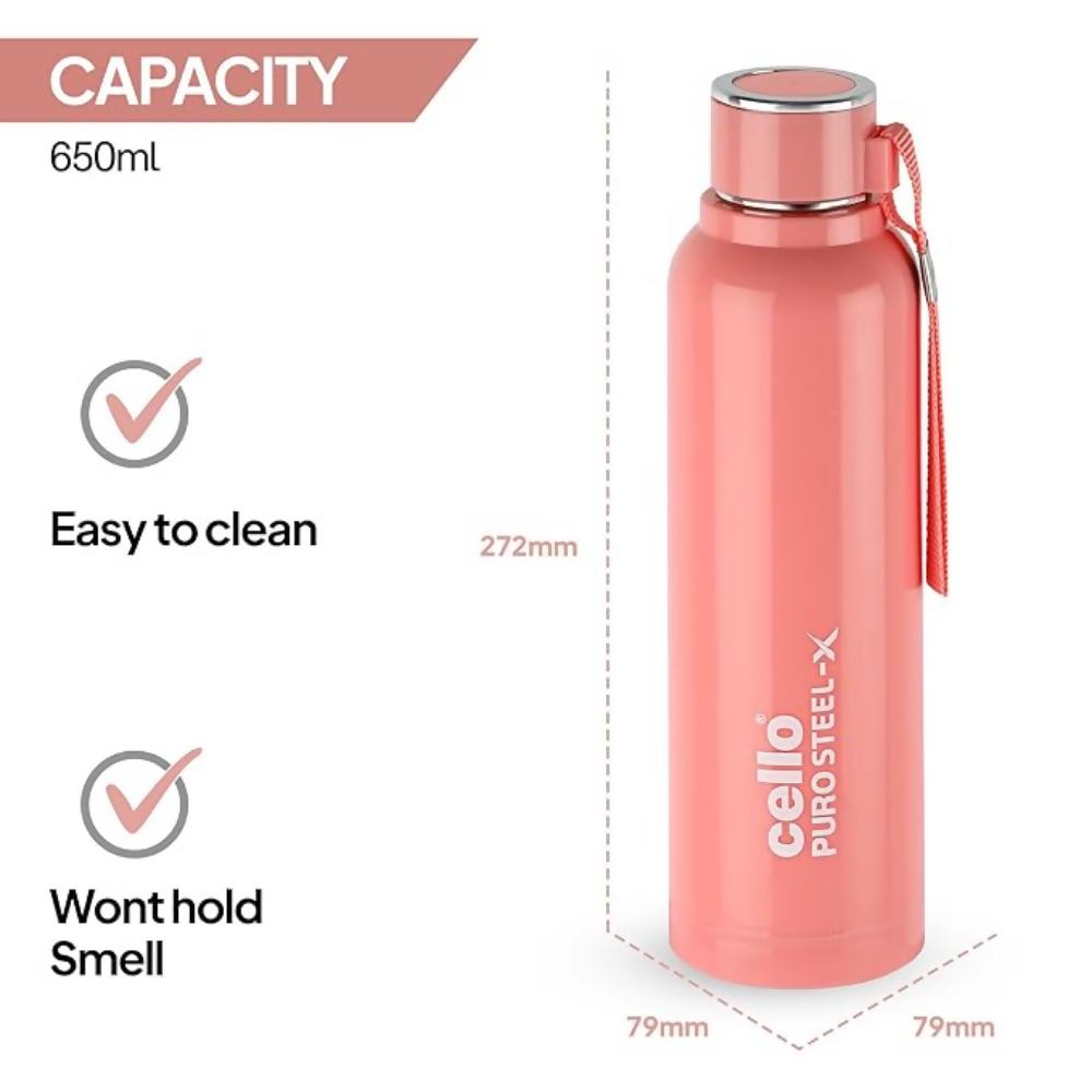 Cello Puro Steel-X Benz 900 Inner Steel Insulated Water Bottle - Peach | Grocsy