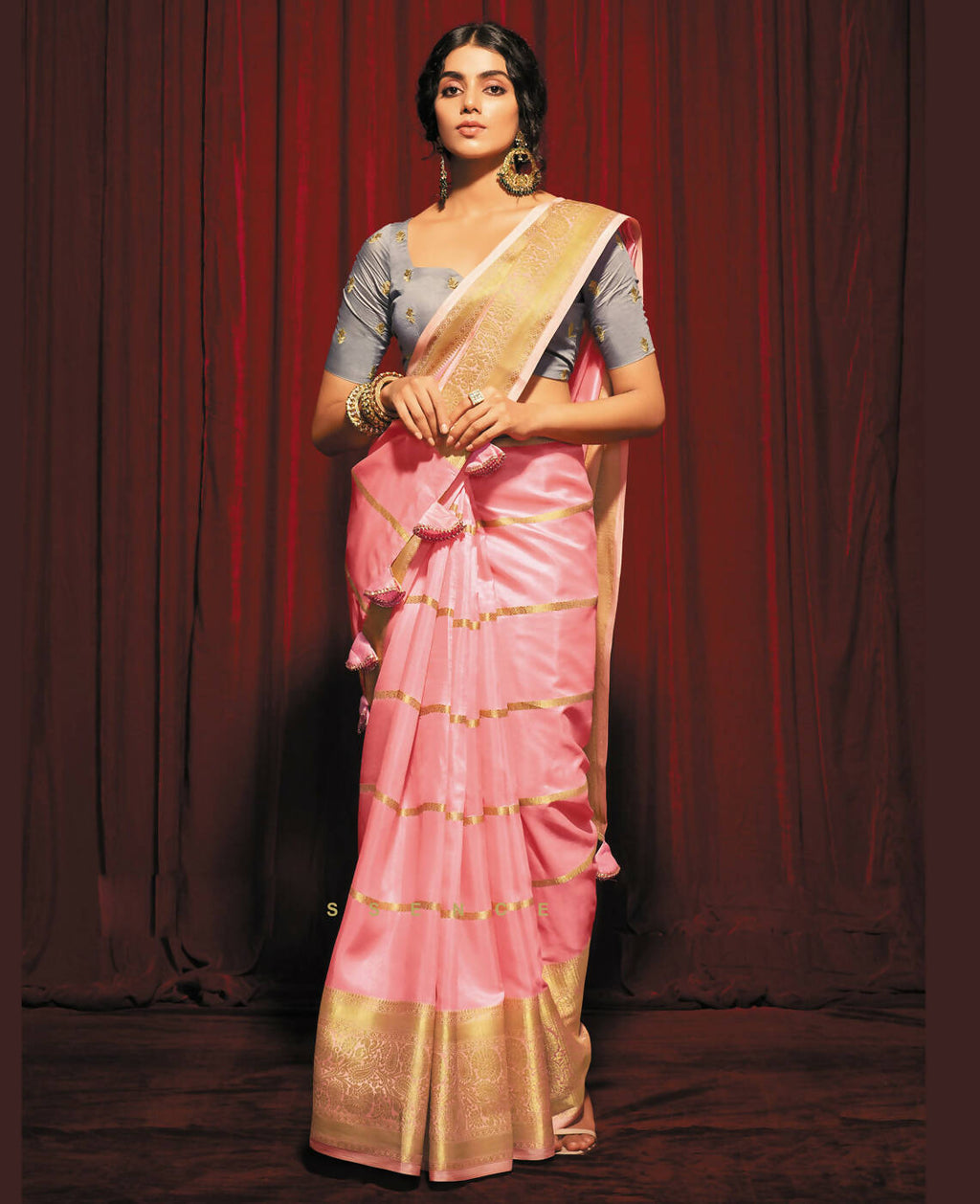 Pink Silk Striped Pattren Saree With Unstitched Blouse Piece - Zyanya | Grocsy