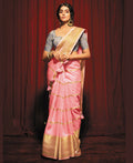 Pink Silk Striped Pattren Saree With Unstitched Blouse Piece - Zyanya | Grocsy