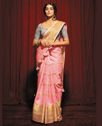 Pink Silk Striped Pattren Saree With Unstitched Blouse Piece - Zyanya | Grocsy