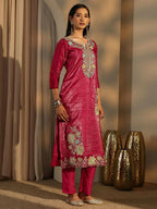 Teeya Creation Rani Color Barsana Silk Pakistani Style Salwar Suit | Grocsy