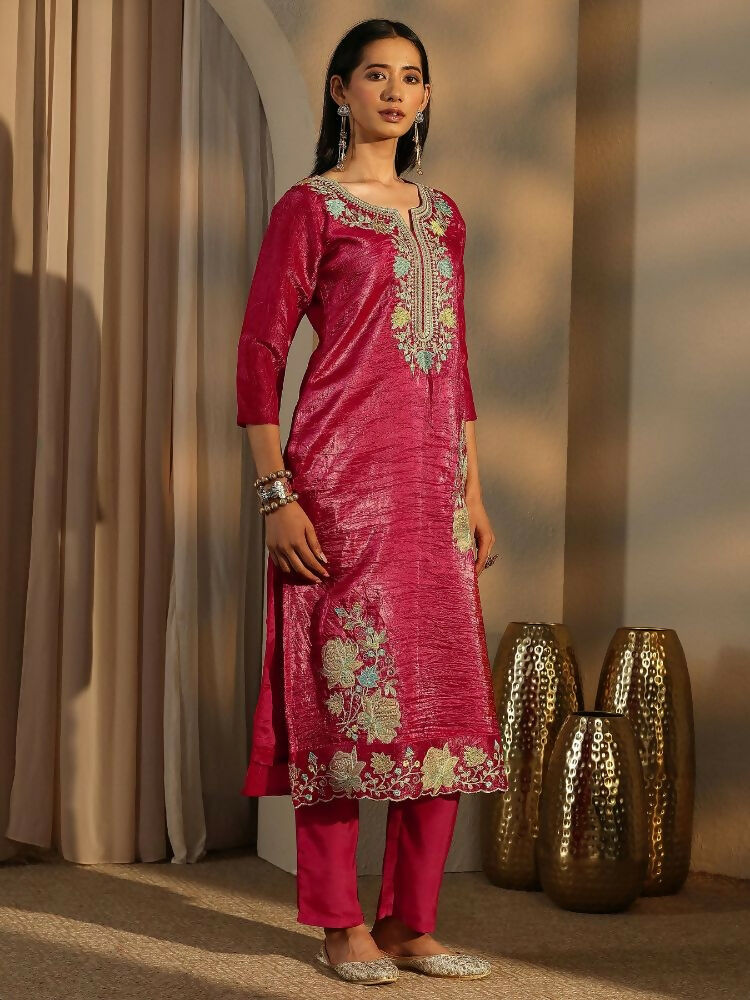 Teeya Creation Rani Color Barsana Silk Pakistani Style Salwar Suit | Grocsy