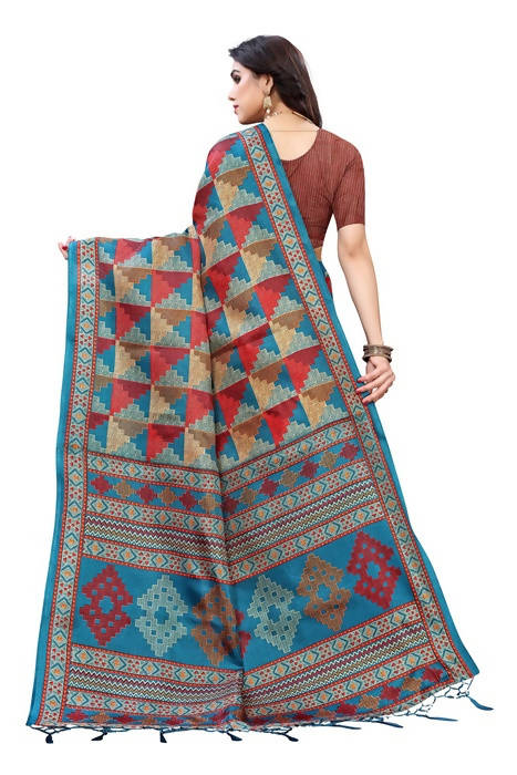 Vamika Multicolor Kalamkari Print With Jhalar Khadi Silk Saree (TANISHA RED) | Grocsy