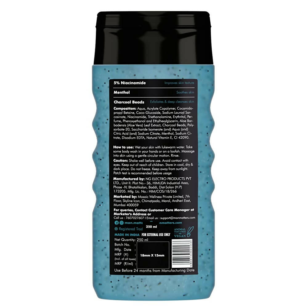Man Matters Charcoal Body Wash With Menthol, 5% Niacinamide, Instant Cooling | Grocsy