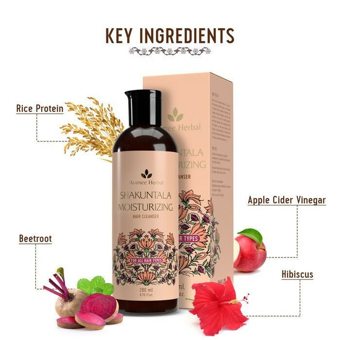 Avimee Herbal Shakuntala Moisturizing Hair Cleanser For Silky, Shiny & Strong Hair With Aloe Vera, Apple Cider Vinegar, Rice Protein & Keratin Protein | Grocsy