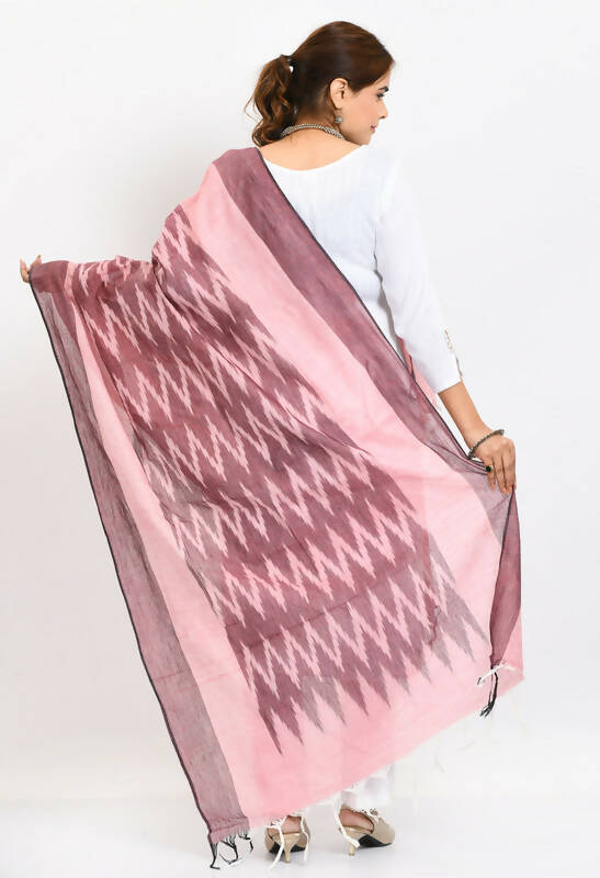 Mominos Fashion Moeza Women's Handloom Cotton Ikkat Maroon Dupatta | Grocsy