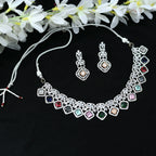 Mominos Fashion Johar Kamal Women Silver-Plated American Diamond Multi Colour Choker Set | Grocsy