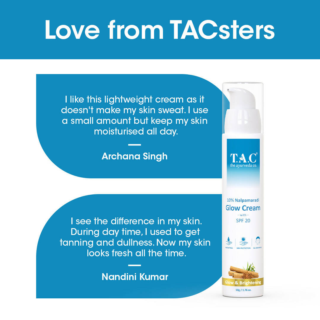 TAC - The Ayurveda Co. 10% Nalpamaradi Glow Cream with SPF 20, Skin Brightening and Detan for Women & Men | Grocsy