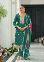 Teeya Creation Green Color Chinon Silk Embroidery Work Wedding Wear Designer Salwar Suit | Grocsy