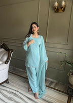 Teeya Creation Sky Color Crunchy Silk Party Wear Salwar Suit | Grocsy