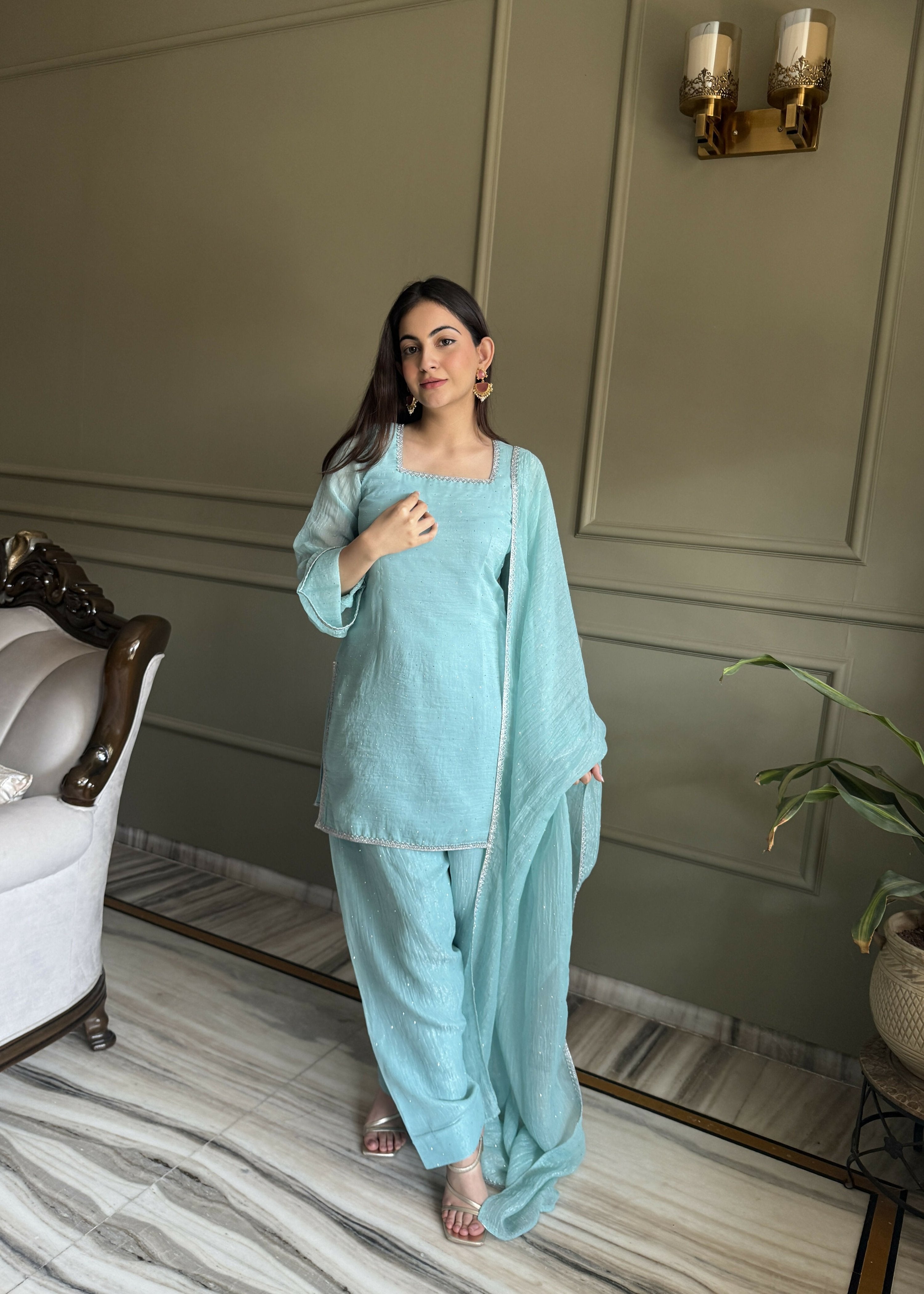 Teeya Creation Sky Color Crunchy Silk Party Wear Salwar Suit | Grocsy
